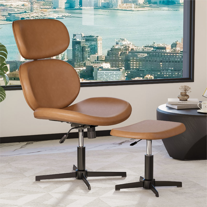 Swivel Office Chairs with Ottoman PU Desk Chair with Extended Headrest Adjustable Seat Ergonomic Computer Chair for Office Living Bedroom George
